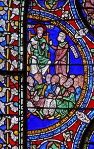 Detail from one of the Bible Windows depicting Moses with Jethro