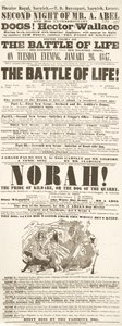 Dickens playbill: The Battle of Life, at Theatre Royal, Norwich, 26th January 1847