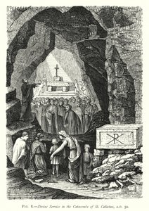 Divine Service in the Catacombs of St Calixtus, AD 50 by English School