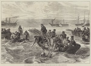 Diving Operations at the Wreck of the Vanguard, sketched from on Board HMS Amelia Despatch-Boat by English School