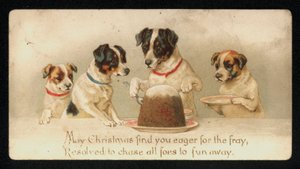 Dogs Serving Up a Christmas Pudding, Greetings Card by English School