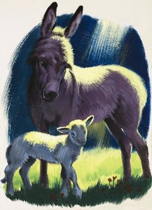 Donkey and lamb by English School