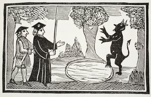 Dr. Faustus raises the Devil, illustration from Chap-books of the Eighteenth Century by John Ashton, pub. 1882 by English School