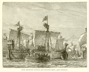 Duel between French and English Ships, 13th Century by English School