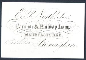 E P North, Junior, carriage and railway lamp manufacturer by English School