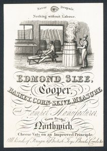 Edmond Slee, cooper, basket, corn sieve, measure and hamper manufacturer, trade card by English School