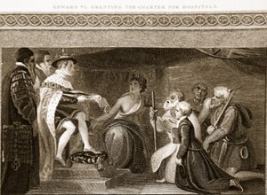 Edward VI Granting the Charter for Hospitals, Illustration from David Hume