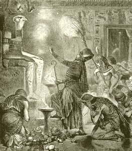 Egyptian King Worshipping in a Temple by English School