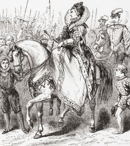 Elizabeth I Inspecting Her Troops at Tilbury Port, 1588, from Ward and Locks Illustrated History of the World, pub. c.1882 by English School