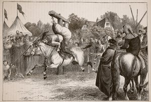English merry-making in the Fourteenth Century: Tilting at the Quintain (Illustration from Cassell
