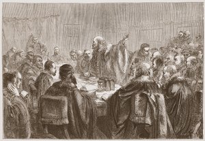 Episcopius Addressing the Members of the Synod of Dort by English School