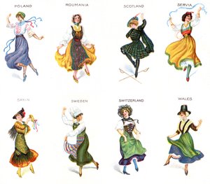 European Dancers, cigarette cards, 1915 by English School