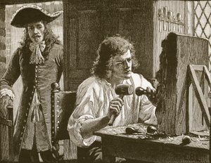 Evelyn discovering Grinling Gibbons, illustration from Cassell