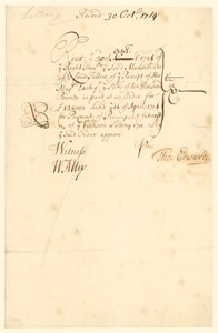 Exchequer Receipt for 1711 Lottery