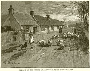 Exterior of the Cottage at Alloway in which Burns was born by English School
