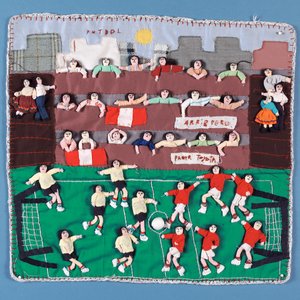 Fabric collage of a football match in Peru