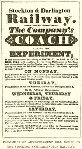Facsimile of Advertisement Bill Issued by the Stockton and Darlington Railway
