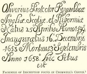 Facsimile of Inscription found in Cromwell