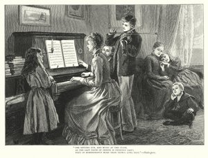 Family playing music together by English School