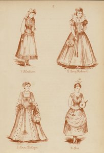 Fancy dress outfits: Alsatian, Amy Robsart, Anne Boleyn, Air by English School