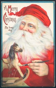 Father Christmas Painting Rocking Horse by English School