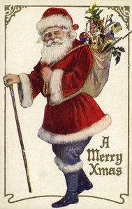 Father Christmas with a Bag of Toys by English School