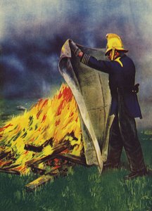 Fireman Experimenting with an Asbestos Fire Blanket