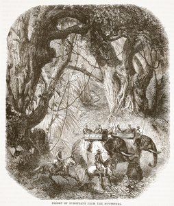 Flight of Europeans from the Mutineers, illustration from Cassell