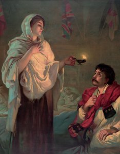 Florence Nightingale with an Oil Lamp by English School