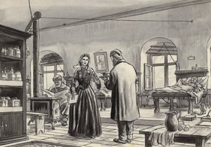 Florence Nightingale working at the hospital in Scutari by English School