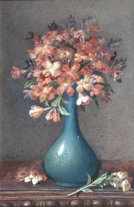 Flowers in a Blue Vase by English School
