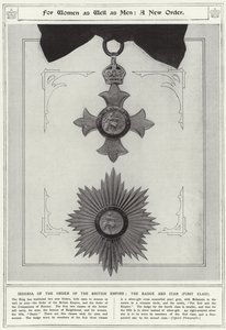 For women as well as men, a new order, insignia of the Order of the British Empire, the badge and star, first class by English School