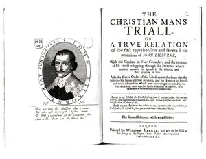Frontispiece to The Christian Mans Trial by John Lilburne, 1641 by English School
