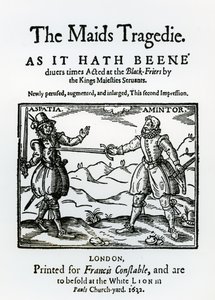 Frontispiece to The Maids Tragedy by Sir Francis Beaumont and John Fletcher, 1622 by English School