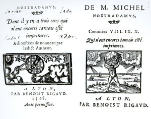 Frontispiece to The Prophecies of M. Michel Nostradamus, published by Benoist Rigaud, 1568 by English School
