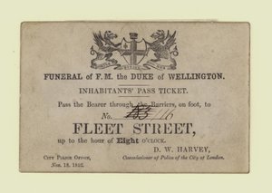 Funeral of The Duke of Wellington, Inhabitants Pass Ticket