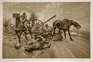 Gallipoli: Horses Rescued by Munster Fusiliers from a Wagon Shattered by Turkish Gun Fire, 1914-19 by English School