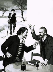 Gauguin and Van Gogh Quarrelling by English School
