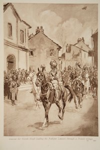 General Sir Pertab Singh Leading the Jodhpur Lancers through a French Village, 1914-19