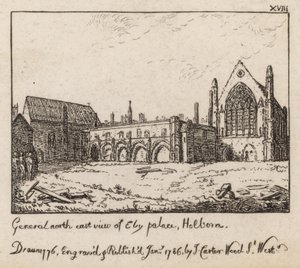 General northeast view of Ely Palace, Holborn