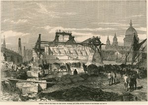 General view of the works for the London, Chatham and Dover Railway Bridge at Blackfriars, London by English School