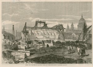 General view of the works for the London, Chatham and Dover railway bridge at Blackfriars by English School