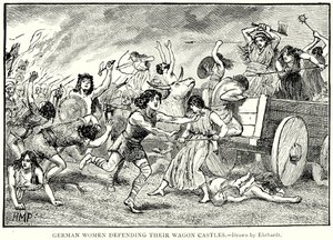 German Women Defending Their Wagon Castles by English School