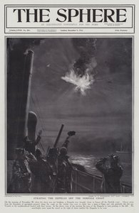 German Zeppelin airship shot down in flames off the coast of Norfolk, World War I, 28 November 1916