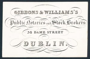 Gibsons & Williams public notaries and stock brokers, trade card by English School