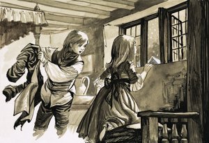 Girl and Boy Looking Out into the Snow