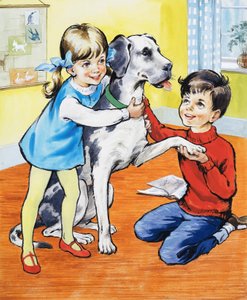 Girl and Boy with Dog by English School