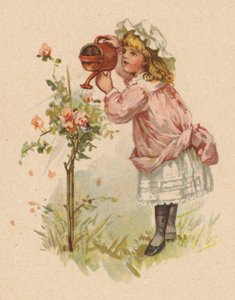 Girl watering roses