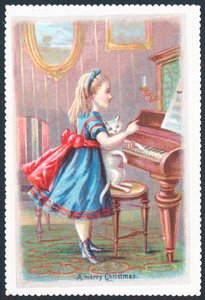 Girl with Cat standing at Piano