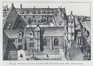 Gonville and Caius College, from the south, about 1688, after Loggan by English School